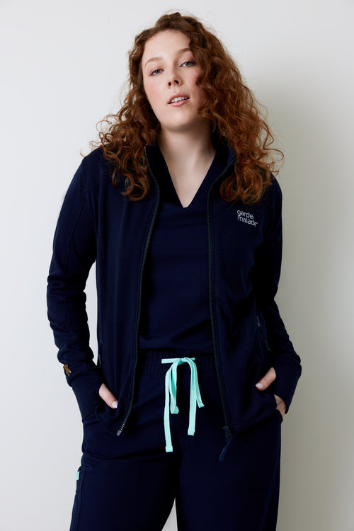 Polyester Full Zip Jacket – Bleu Nautique – Garde-Malade Embroidery||Veste Polyester Full Zip – Bleu Nautique – Broderie Garde-Malade