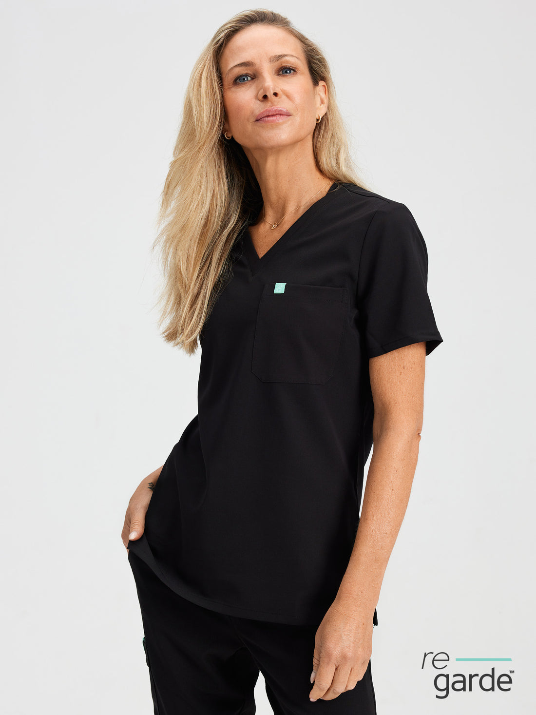 GABRIELLE RE-GARDE™ - BLACK - One Pocket Scrub Top - SILVADUR™
