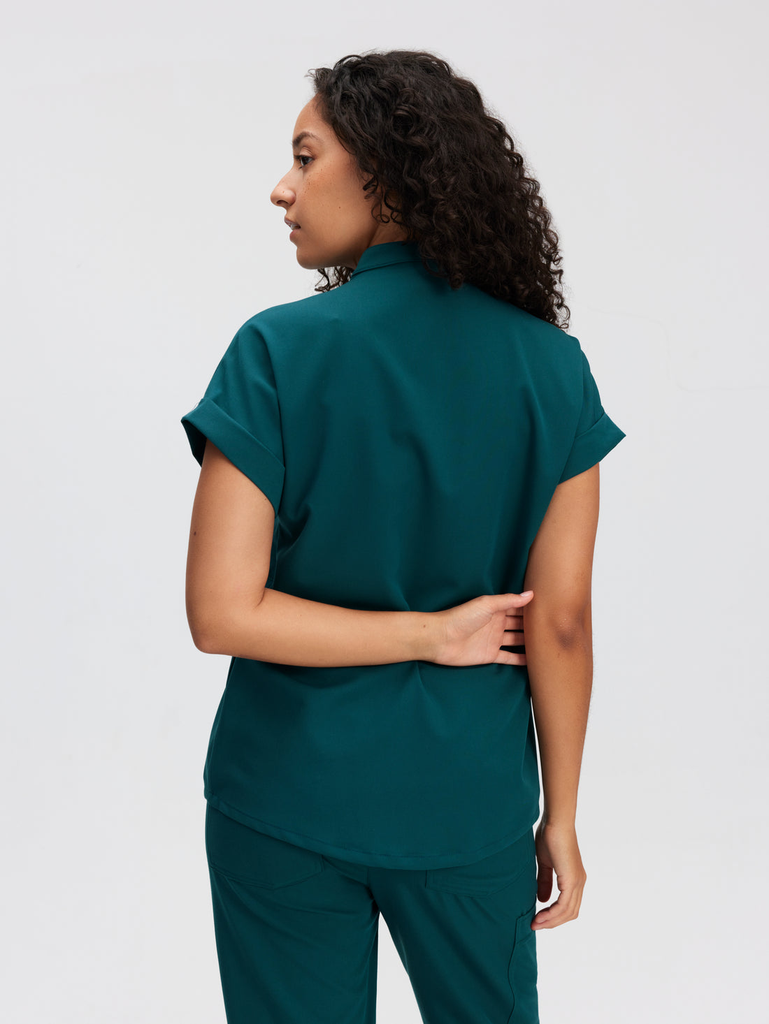 CHARLIE RE-GARDE™ - TEAL - Mandarine Collar Scrub Top - SILVADUR™