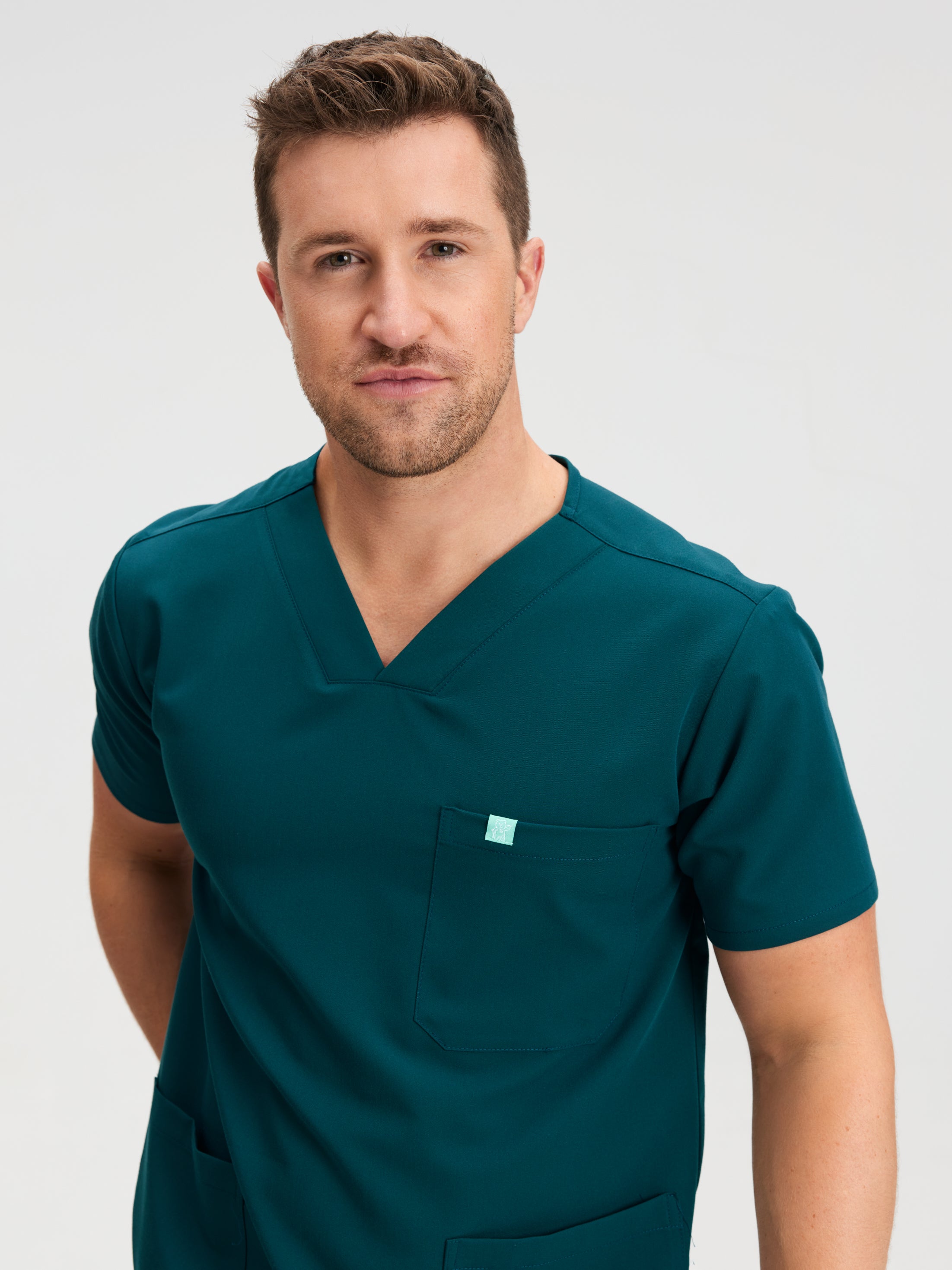 ZACK RE-GARDE™ - TEAL - Three Pockets Men's Scrub Top - SILVADUR™