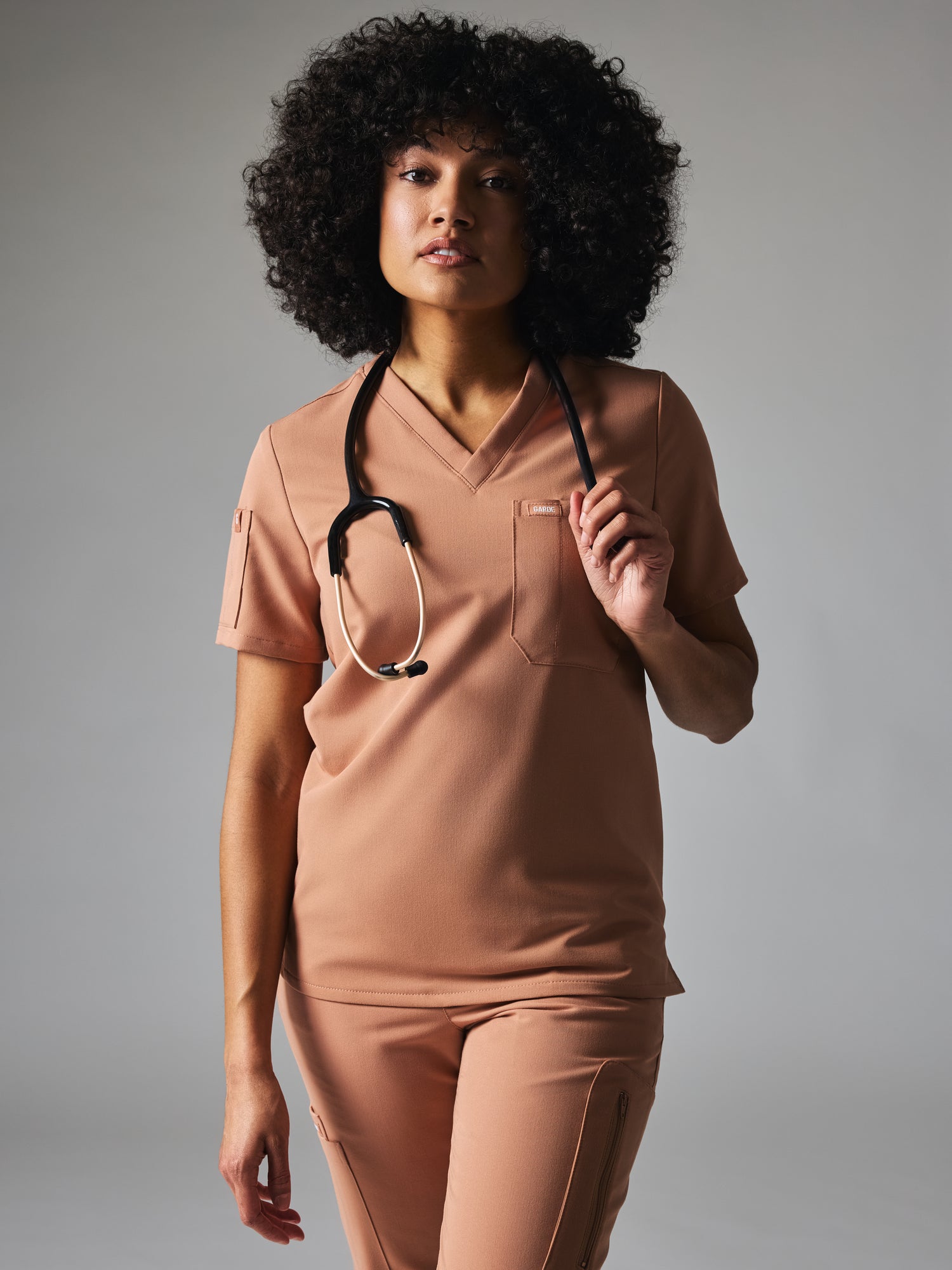SOFIA GARDE™ - MOCHA - Six Pockets Scrub Top - SILVADUR™