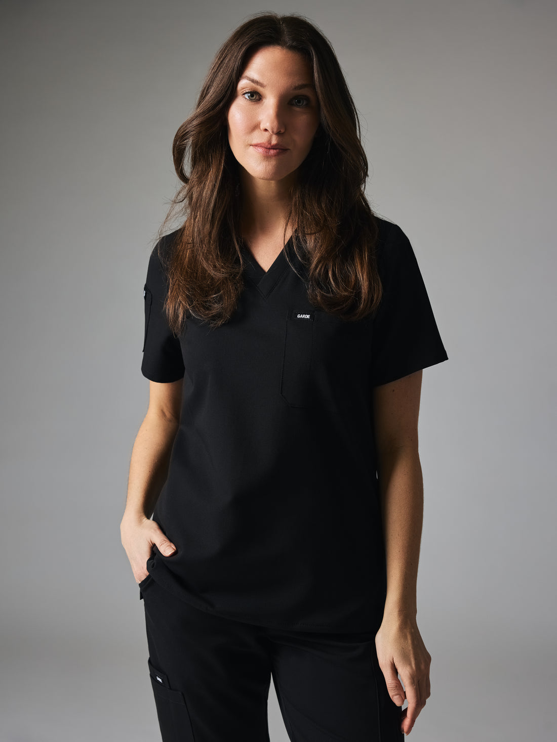 SOFIA GARDE™ - BLACK - Six Pockets Scrub Top - SILVADUR™