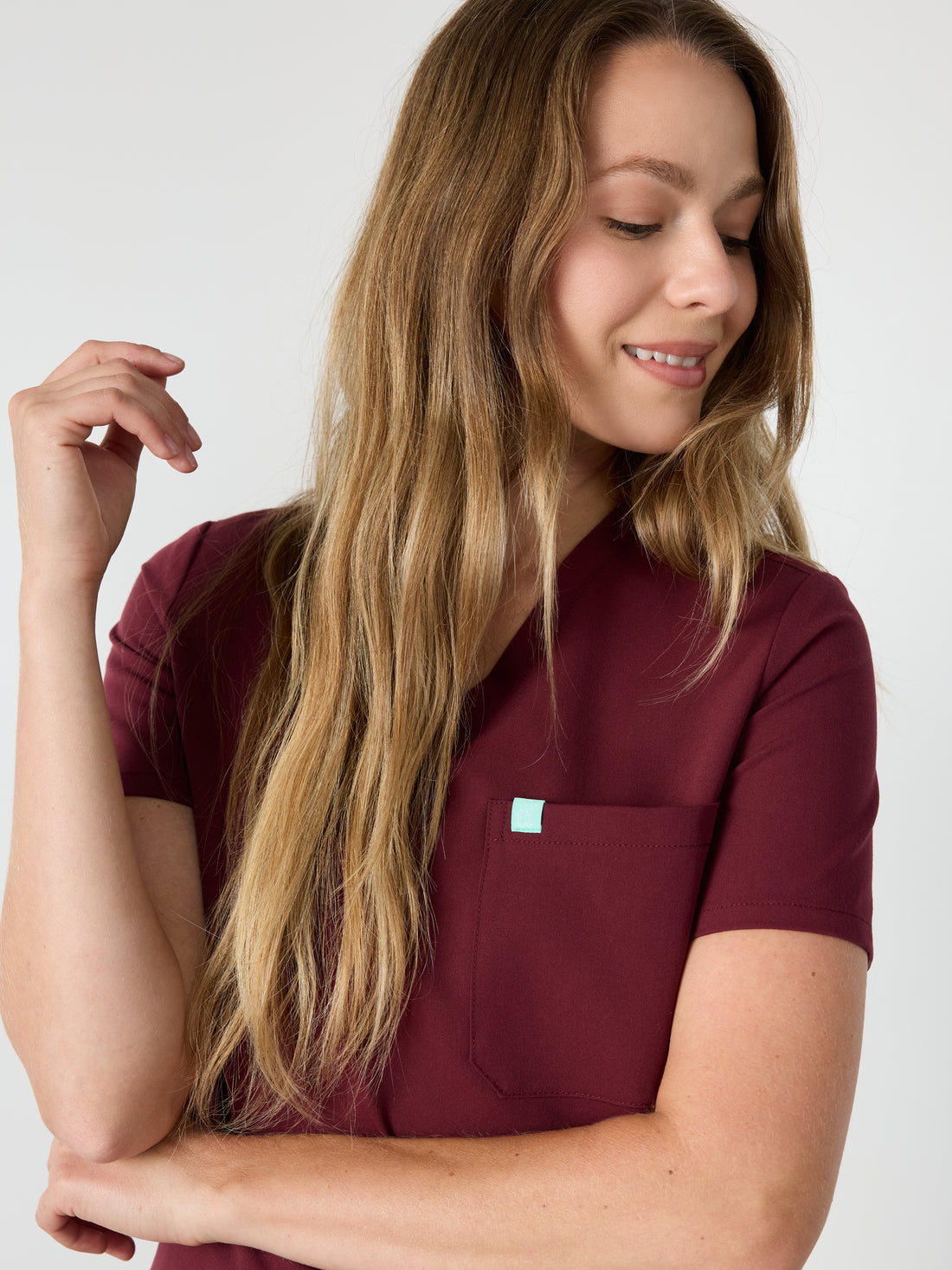 GABRIELLE RE-GARDE™ - BURGUNDY - One Pocket Scrub Top - SILVADUR™