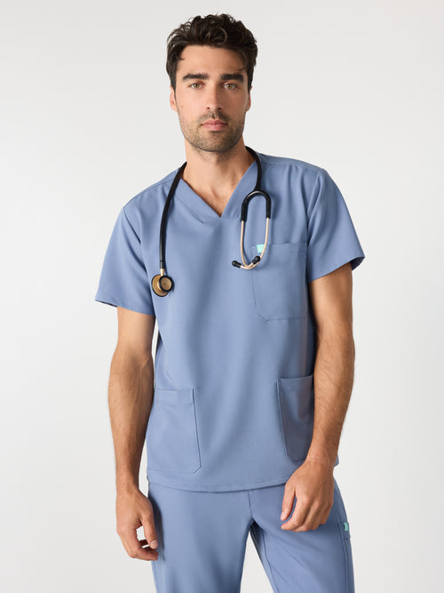 ZACK RE-GARDE™ - BLUE HORIZON - Three Pockets Men's Scrub Top - SILVADUR™