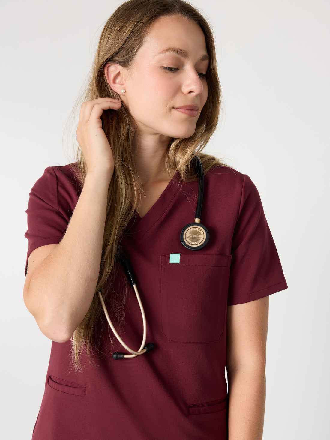 LIV RE-GARDE™ - BURGUNDY - Three Pockets Scrub Top - SILVADUR™