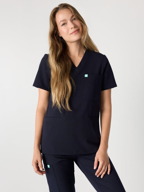 LIV RE-GARDE™ - NAVY - Three Pockets Scrub Top - SILVADUR™