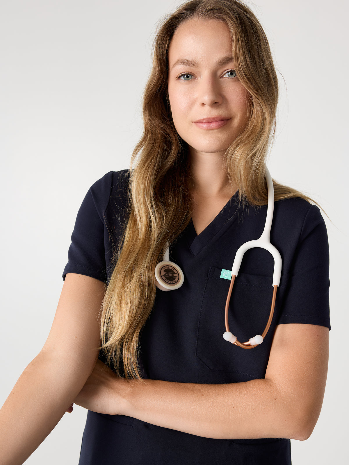 LIV with Epiderma et Medicart Embroidery - NAVY - Three Pockets Scrub Top - SILVADUR™