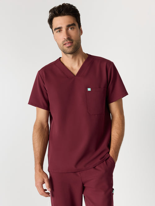 LOGAN RE-GARDE™ - BURGUNDY - One Pocket Men's Scrub Top - SILVADUR™