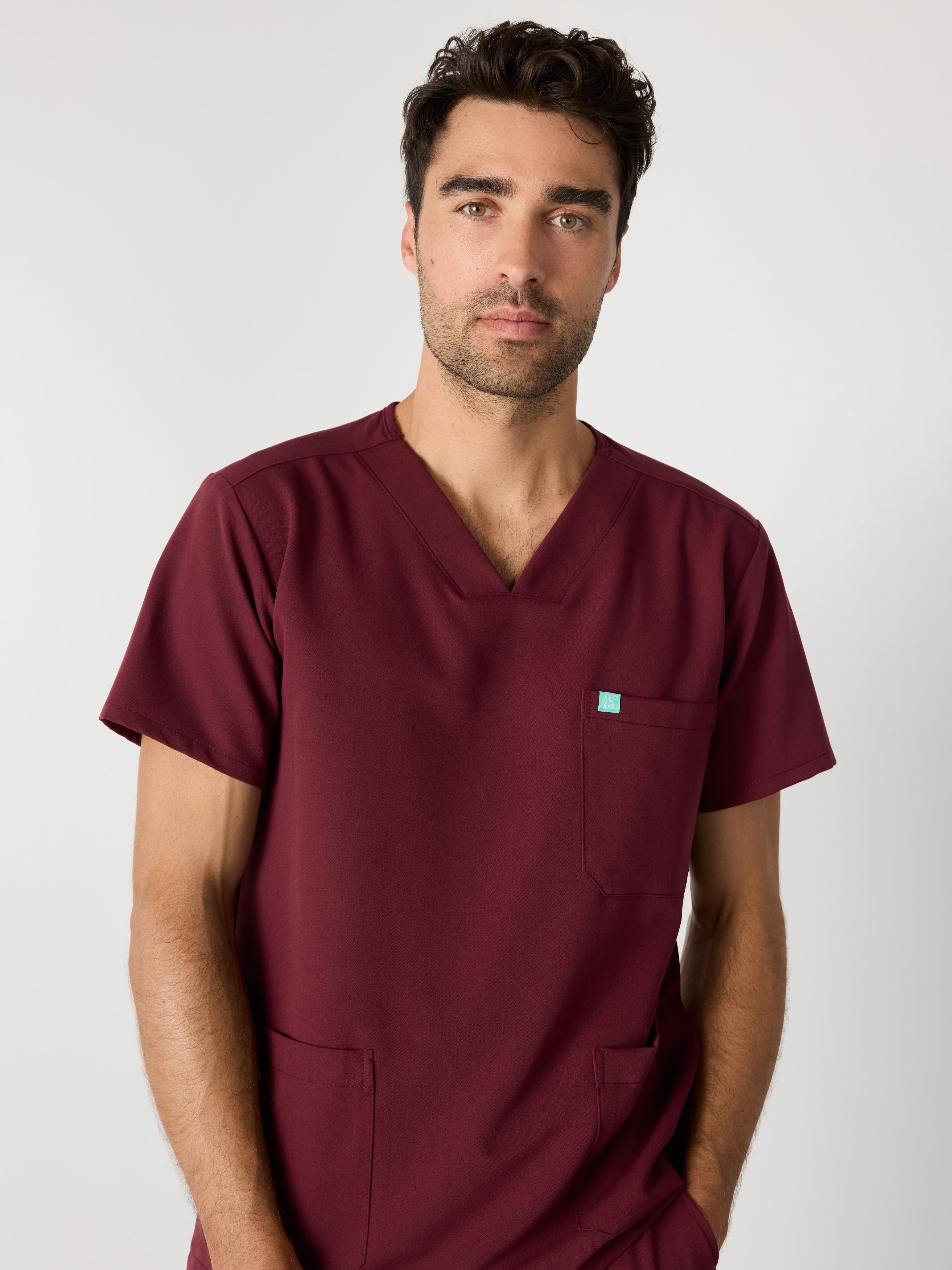 ZACK RE-GARDE™ - BURGUNDY - Three Pockets Men's Scrub Top - SILVADUR™