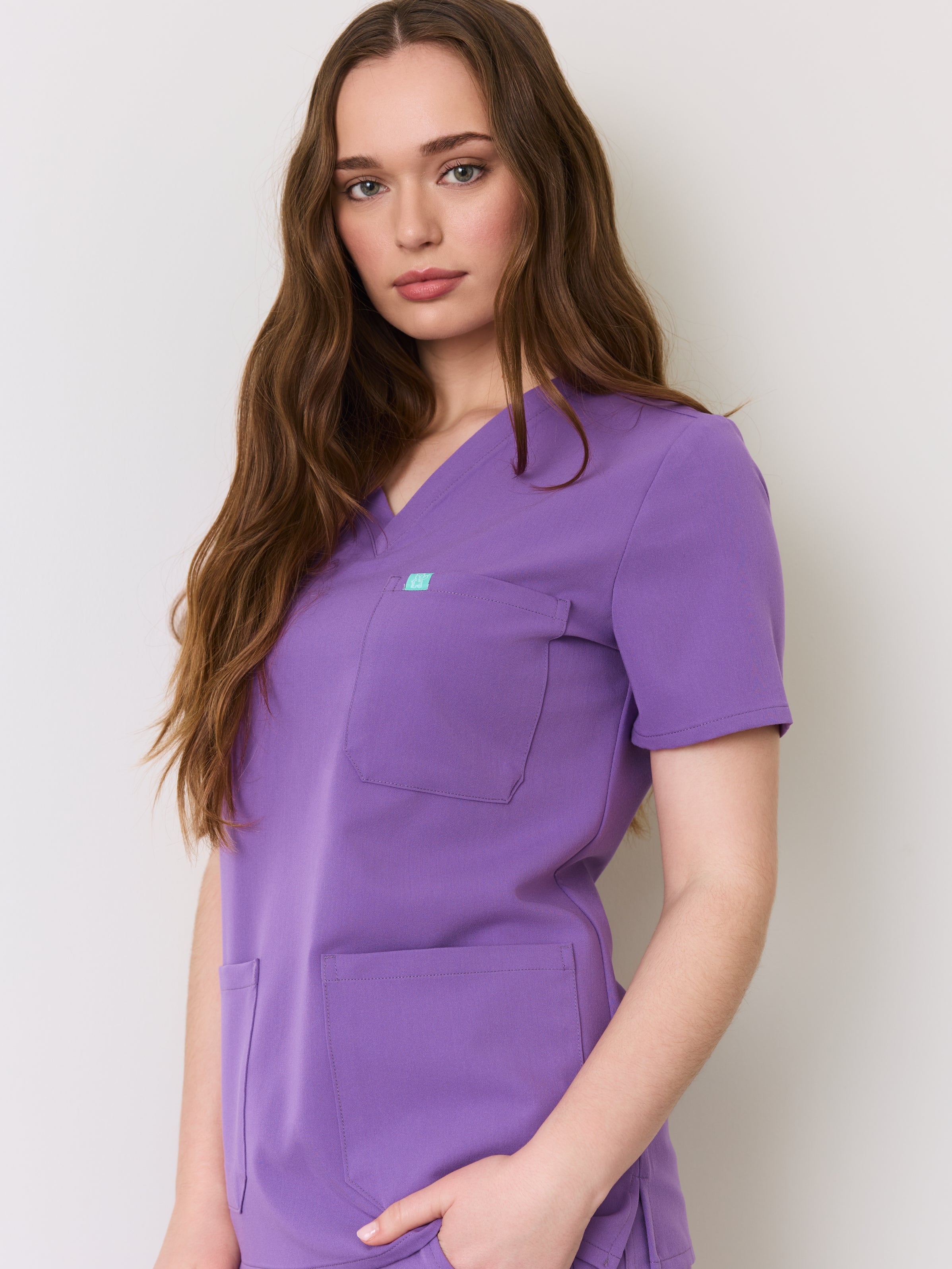 CHLOE RE-GARDE™ - ROYAL LILAC - Three Pockets Scrub Top - SILVADUR™