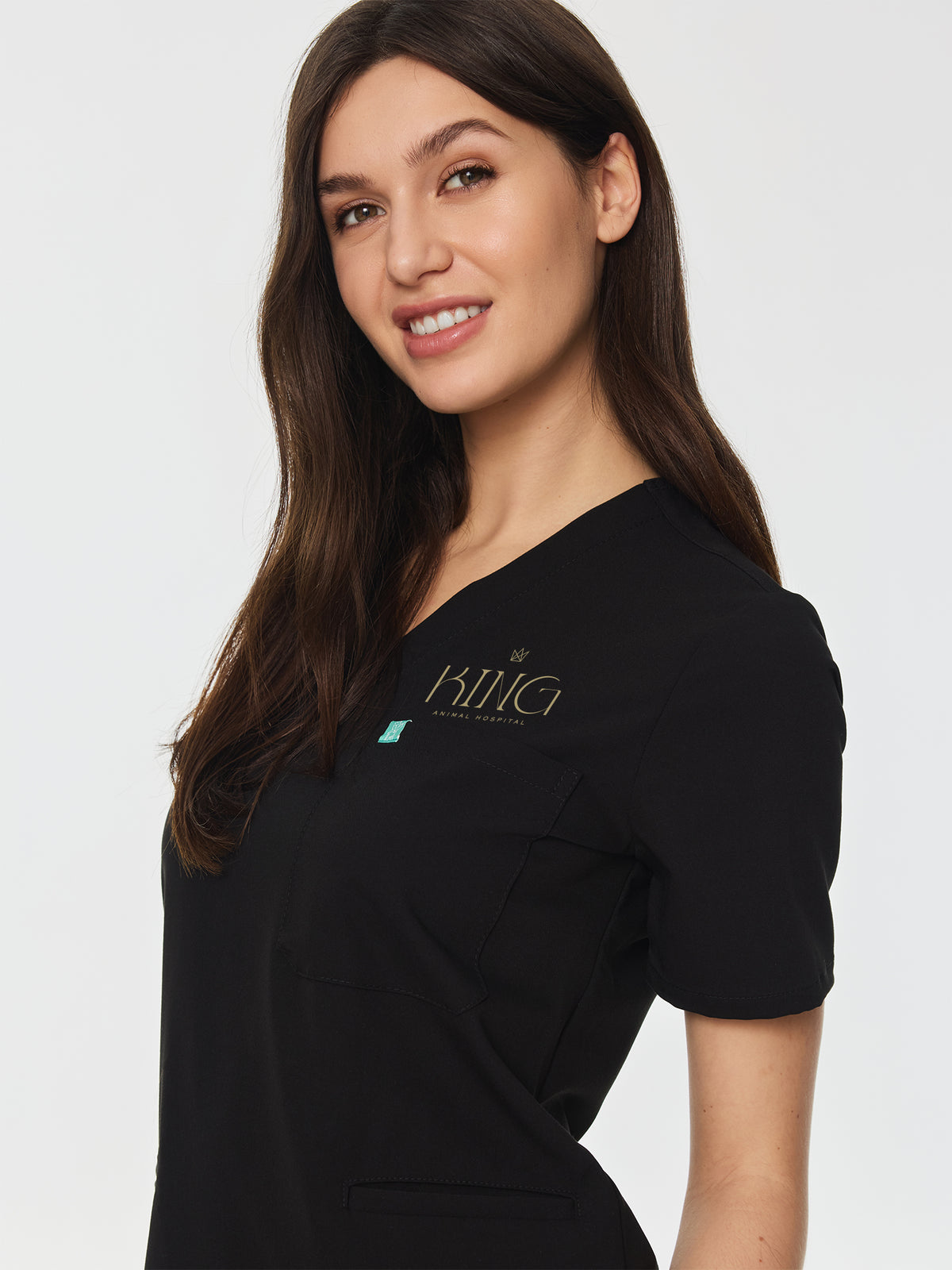 LIV With King Animal Hospital EMBROIDERY - BLACK - Three Pockets Scrub Top - SILVADUR™