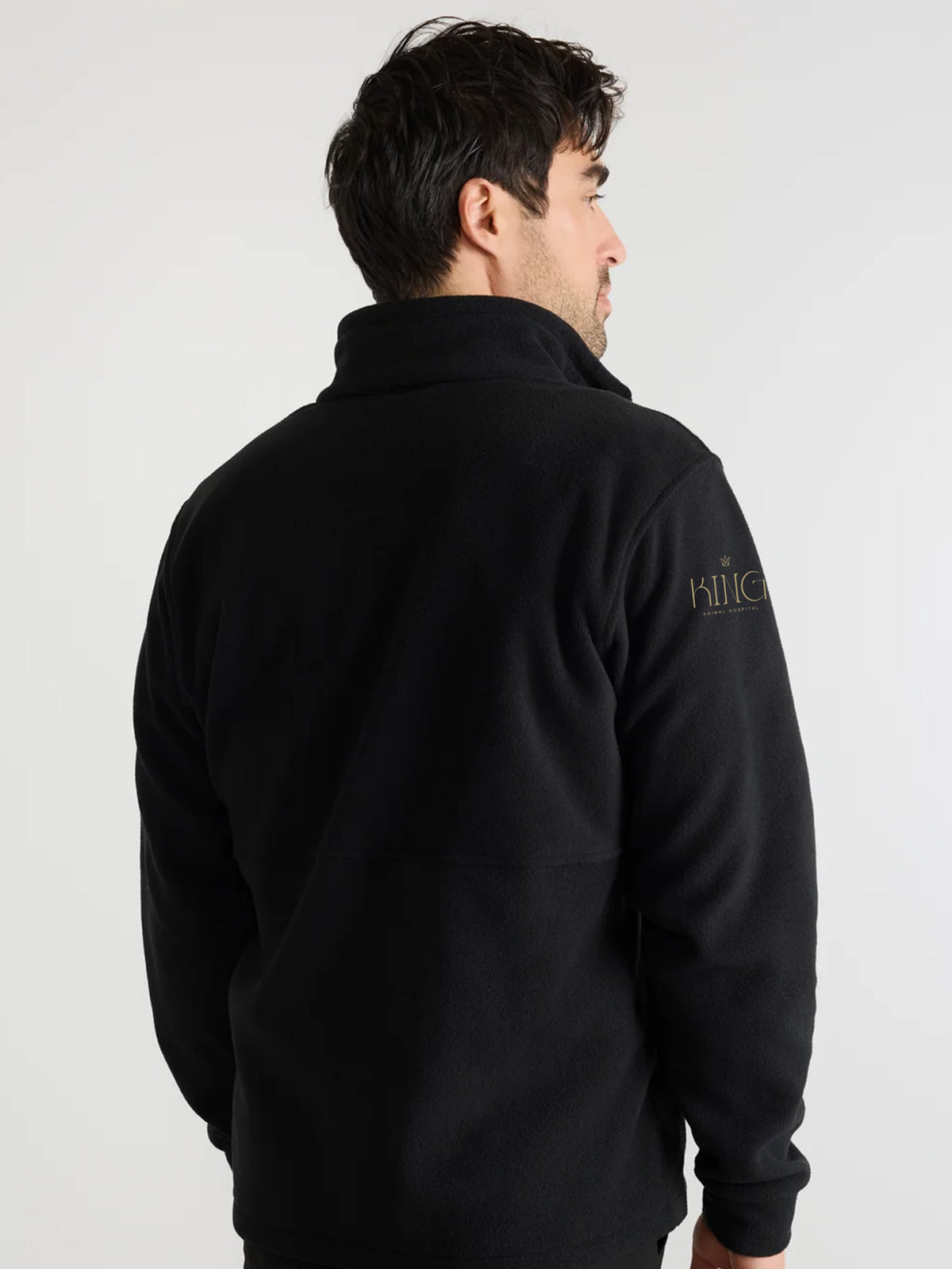 Men - Polar Full Zip Jacket With King Animal Hospital EMBROIDERY - BLACK