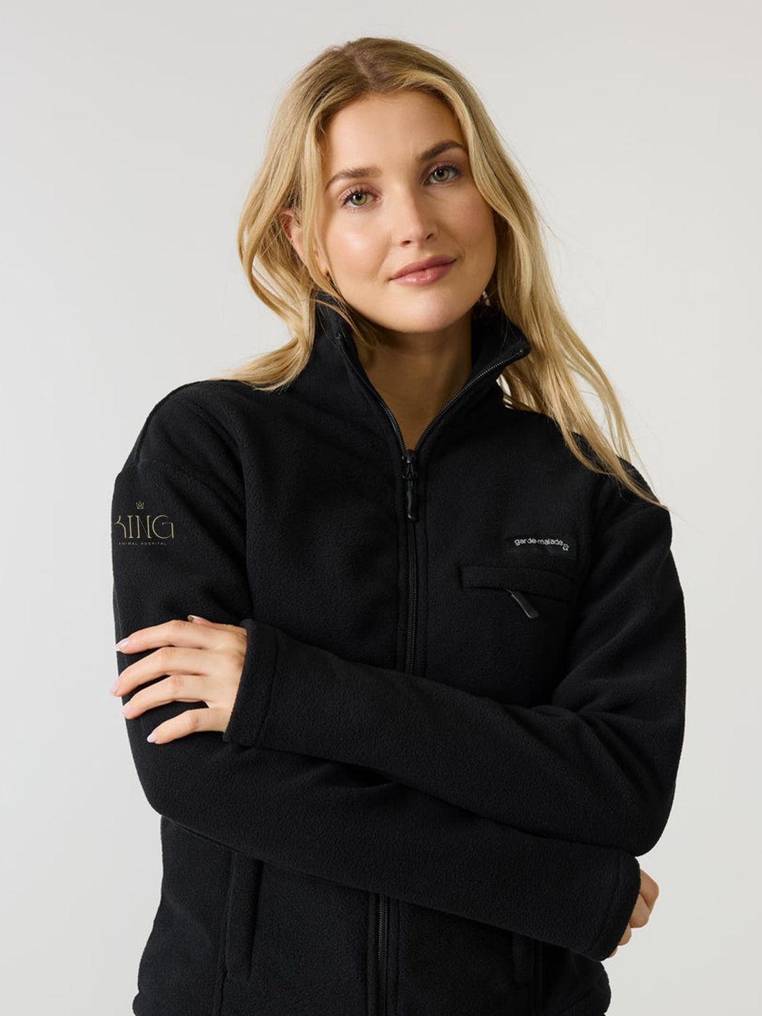 Women - Polar Full Zip Jacket With King Animal Hospital EMBROIDERY - BLACK
