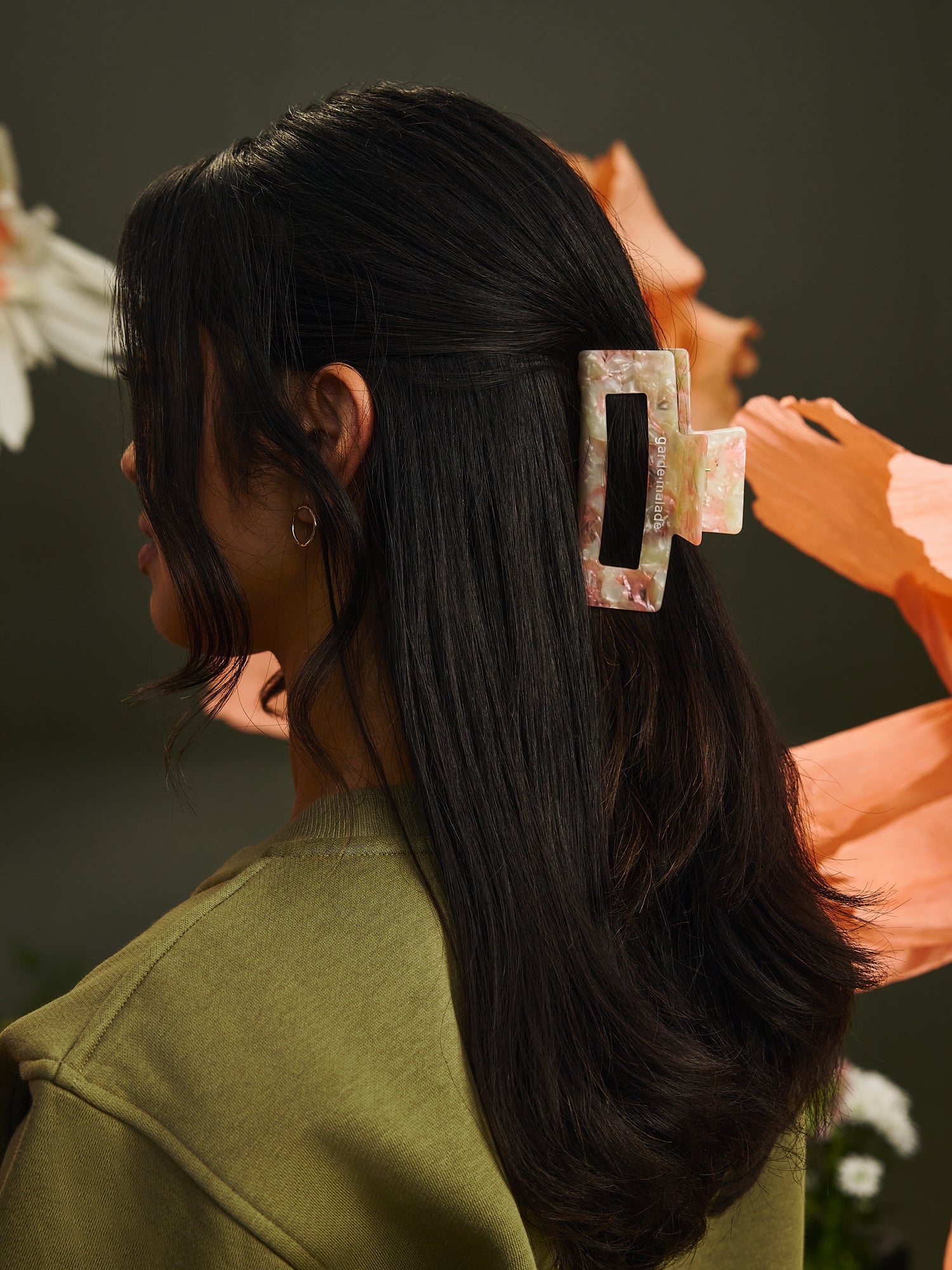 Hair Claw Clip G-M - Olive Bloom