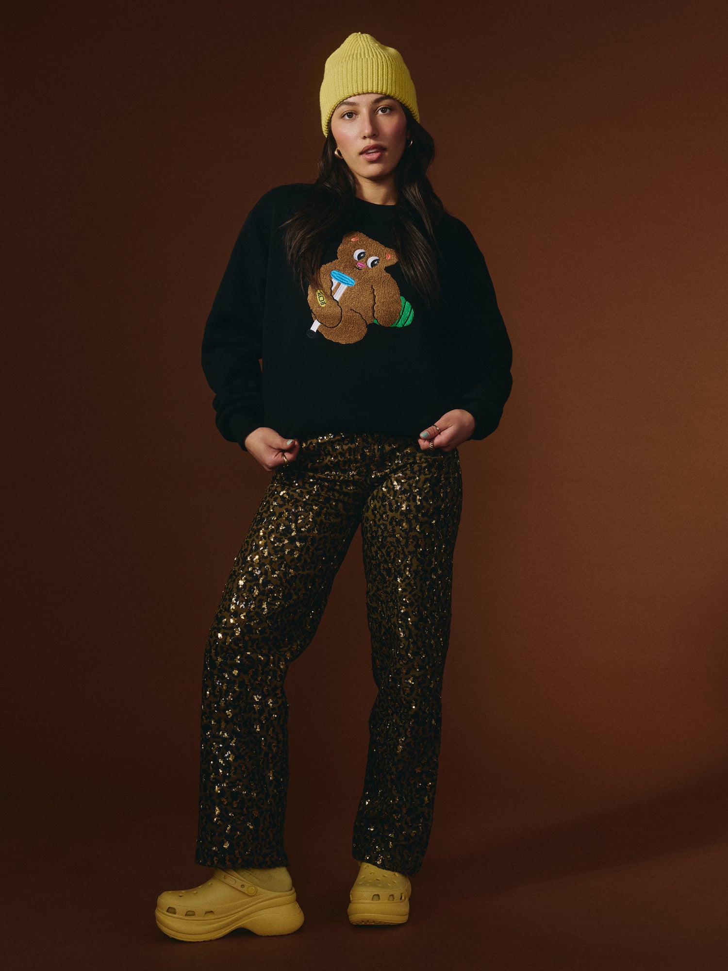 G-M x Pony - Crewneck Noir - Teddy Chenille ''Care Club''
