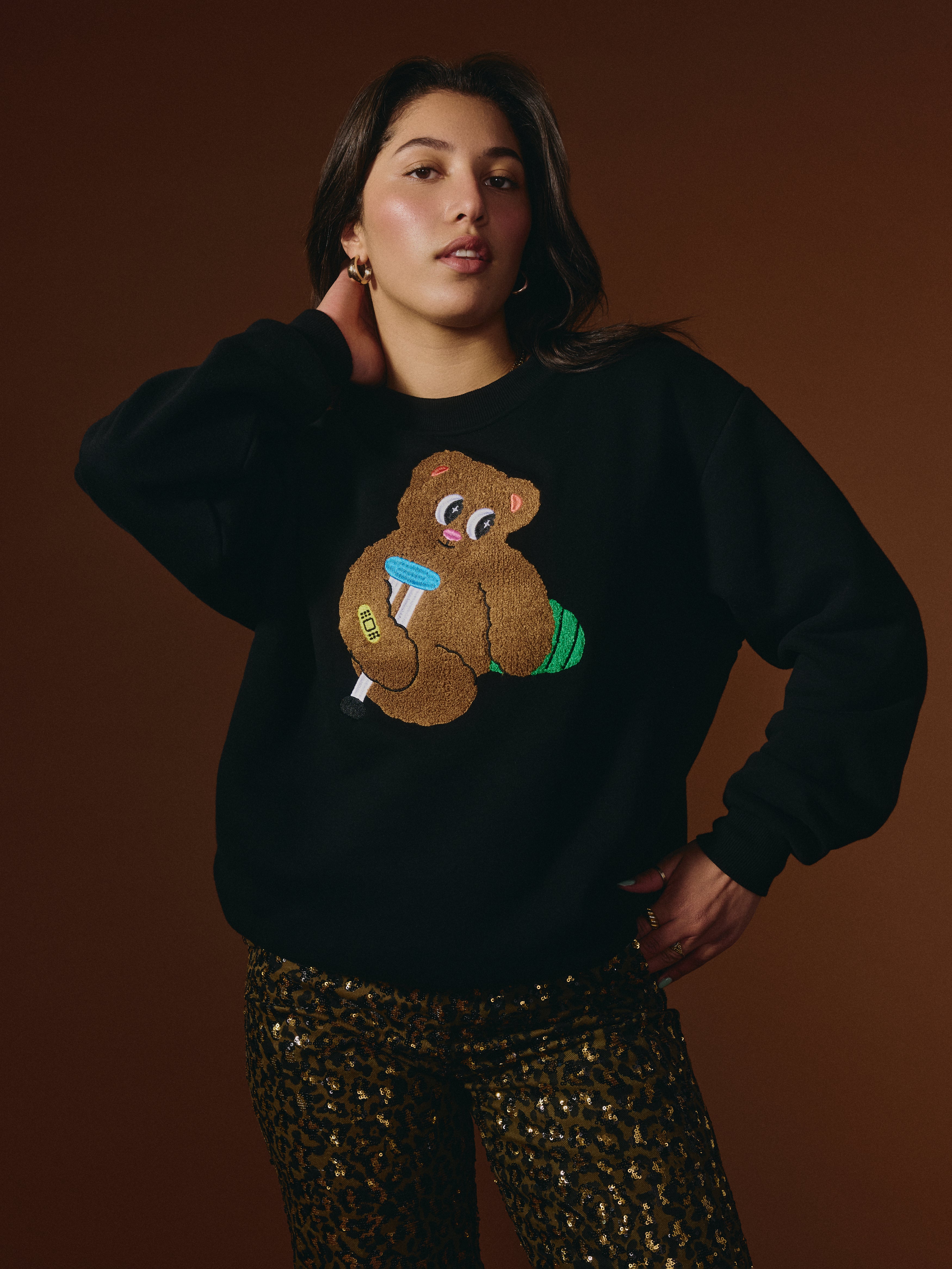 G-M x Pony - Crewneck Black - Teddy Chenille ''Care Club''