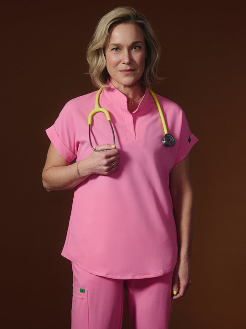 CHARLIE RE-GARDE™ - G-M x PONY PINK - Mandarine Collar Scrub Top - SILVADUR™