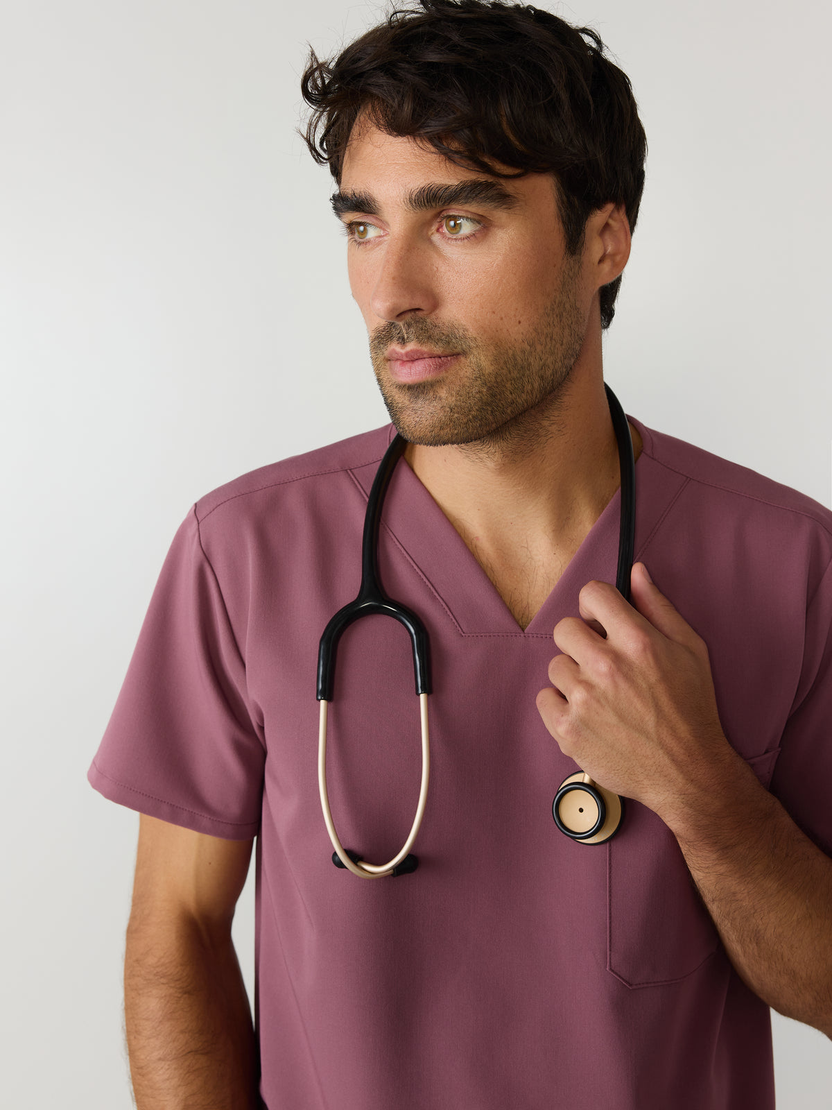 LOGAN RE-GARDE™ - ANTIQUE ROSE - One Pocket Men's Scrub Top - SILVADUR™