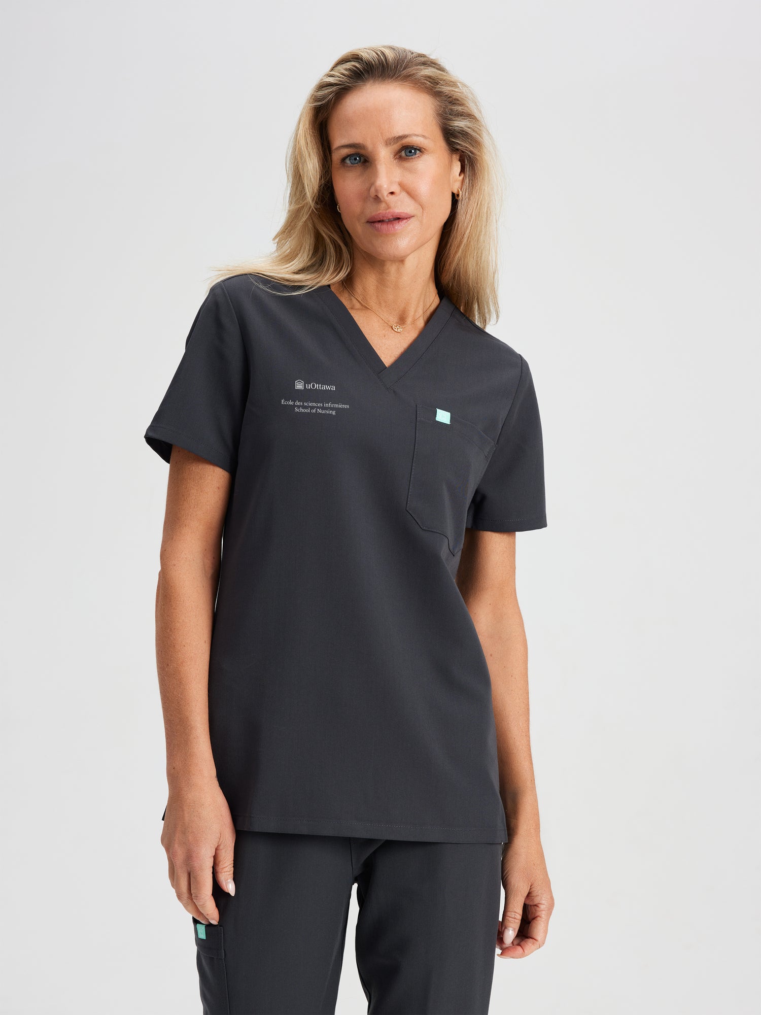 GABRIELLE with uOttawa Embroidery - CHARCOAL - One Pocket Scrub Top - SILVADUR™