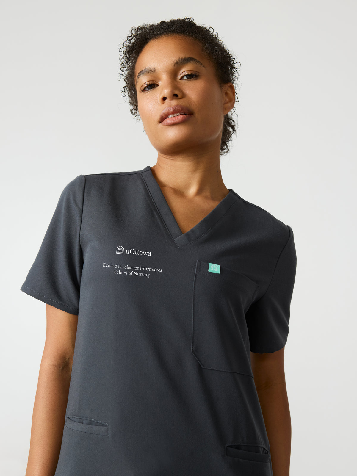 LIV with uOttawa Embroidery - CHARCOAL - Three Pockets Scrub Top - SILVADUR™