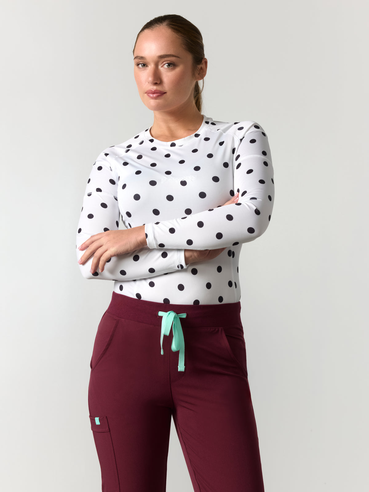 Women High-Performance Underscrub - Black Dots on White - Long Sleeve