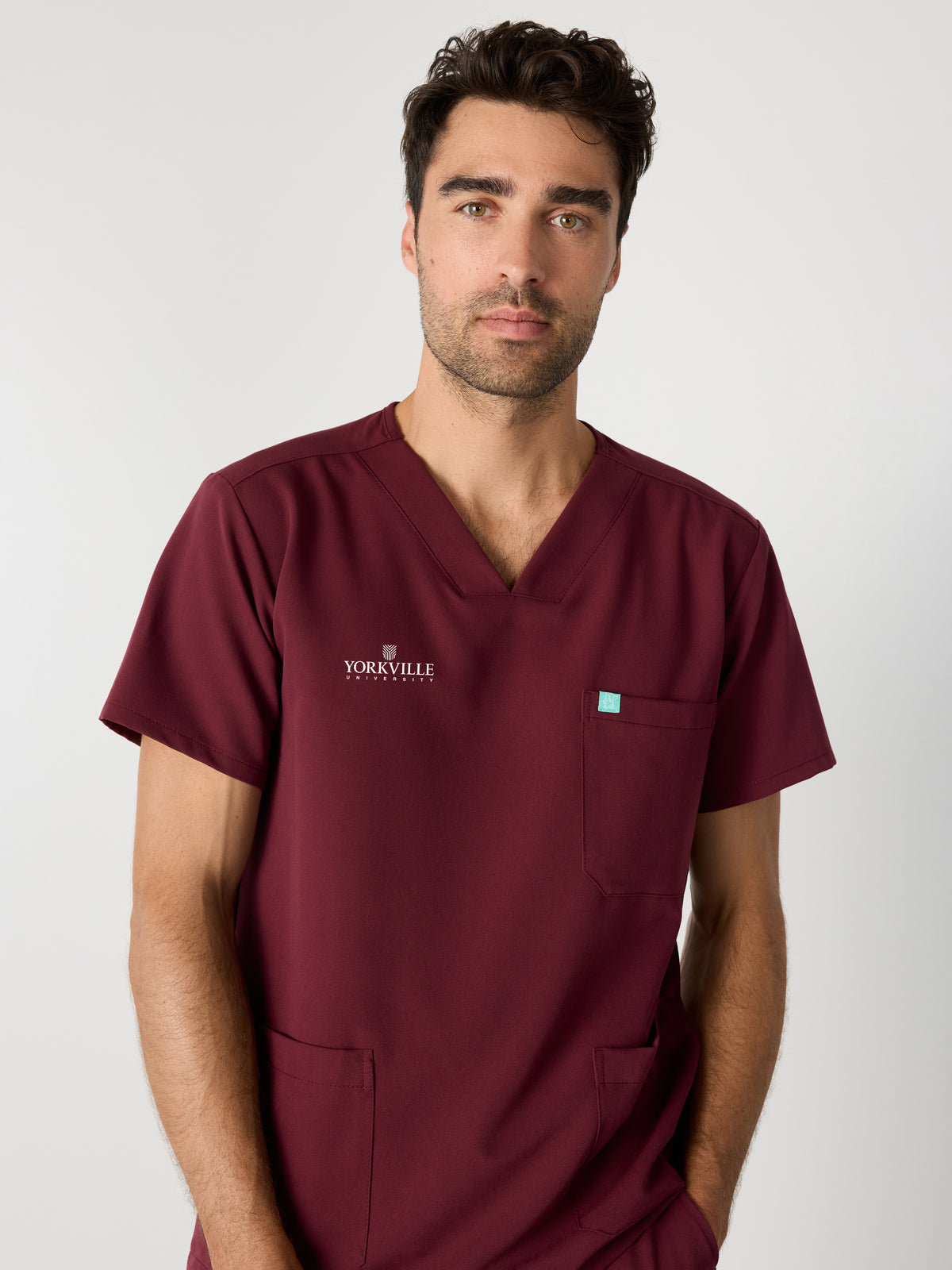ZACK with Yorkville Embroidery - BURGUNDY - Three Pockets Men's Scrub Top - SILVADUR™