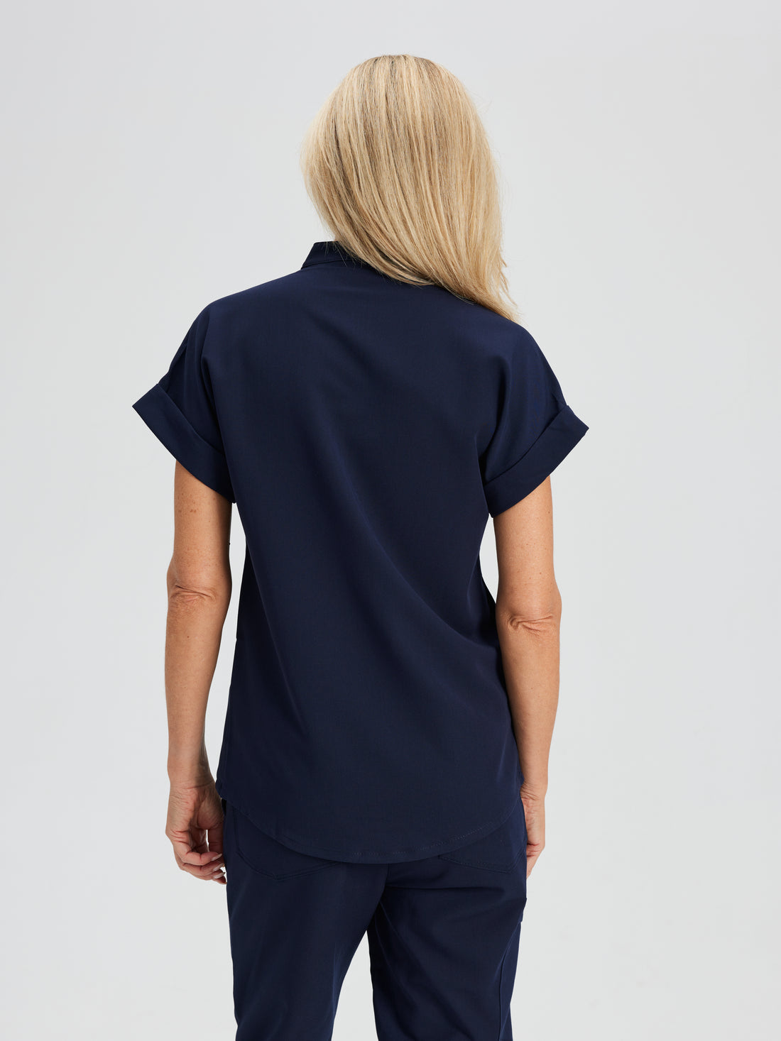 CHARLIE RE-GARDE™ - NAVY - Mandarine Collar Scrub Top - SILVADUR™